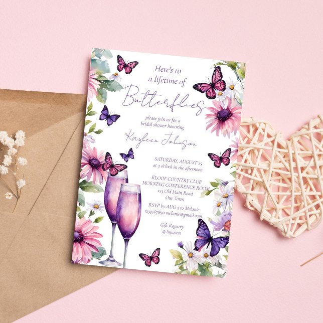Lifetime of butterflies purple bridal shower invitation (Lifetime of butterflies purple pink spring summer bridal shower invitation template digital download)