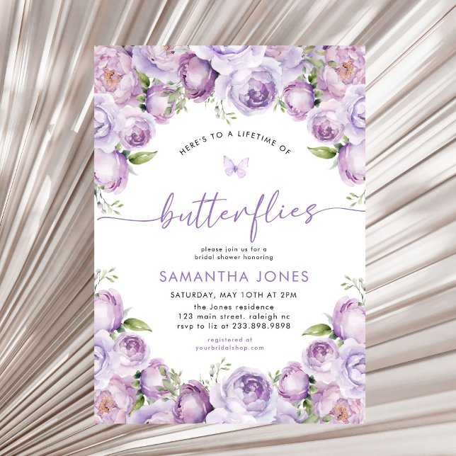 Lifetime of Butterflies Purple Bridal Shower Invitation (Creator Uploaded)