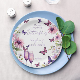 Lifetime of butterflies purple bridal shower paper plate