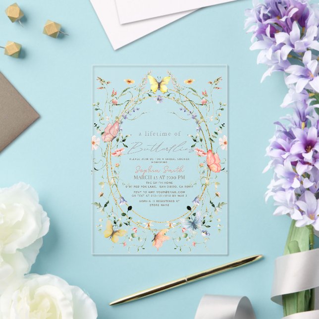 Lifetime of Butterflies Wildflower Bridal Shower Acrylic Invitations (Insitu (Wedding))