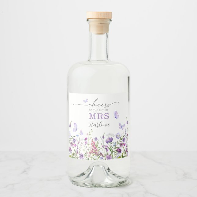 Lifetime of Butterflies Wildflower Bridal Shower Liquor Bottle Label (Front)