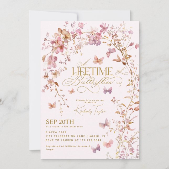 Lifetime of Butterflies Wildflowers Bridal Shower Invitation (Front)