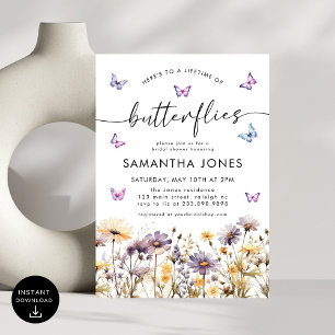 Lifetime of Butterflies Wildflowers Bridal Shower Invitation