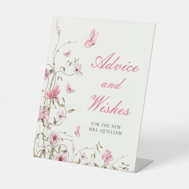Lifetime of Butterfly Advice Wishes Bridal Shower  Pedestal Sign (Front)