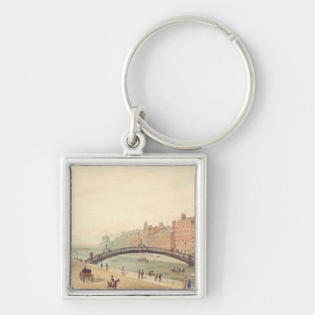 Liffey Bridge in Dublin by Samuel Frederick Brocas Key Ring (Front)