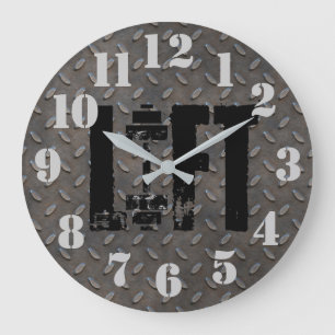 LIFT Diamond Plate Steel Industrial Looking Large Clock