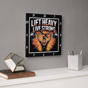 Lift Heavy Live Strong Barbell Square Wall Clock