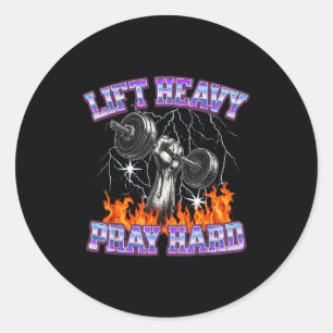 Lift Heavy Pray Hard Gym Christian Workout Men Wom Classic Round Sticker