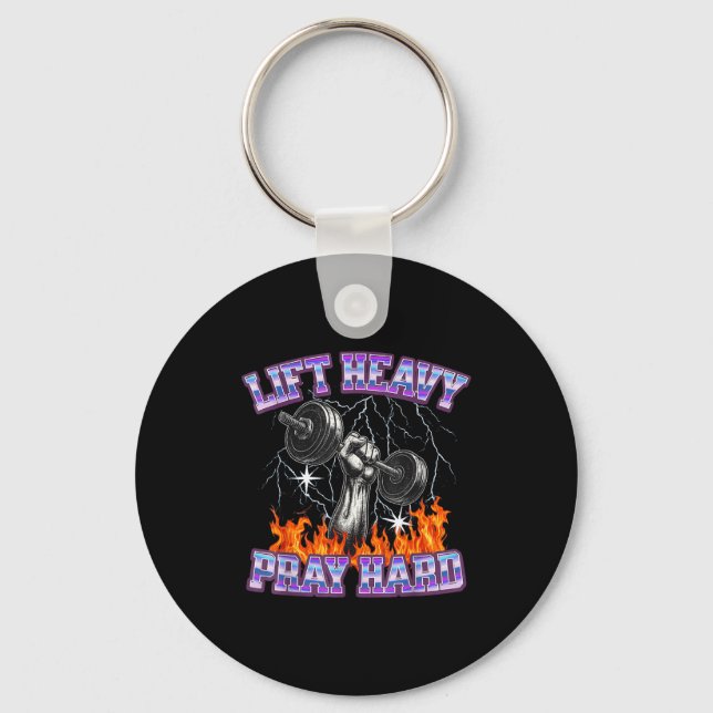 Lift Heavy Pray Hard Gym Christian Workout Men Wom Key Ring (Front)