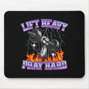 Lift Heavy Pray Hard Gym Christian Workout Men Wom Mouse Mat