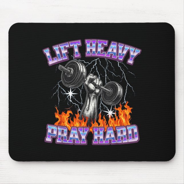 Lift Heavy Pray Hard Gym Christian Workout Men Wom Mouse Mat (Front)