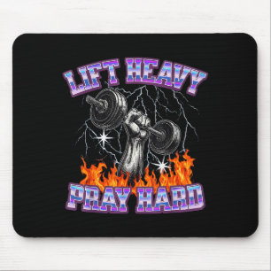 Lift Heavy Pray Hard Gym Christian Workout Men Wom Mouse Mat
