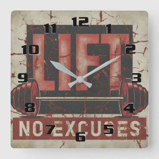 Lift No Excuses Awesome Motivational Home gym  Square Wall Clock