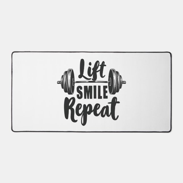 Lift Smile Repeat Gym Motivation Weightlifting Str Desk Mat (Front)