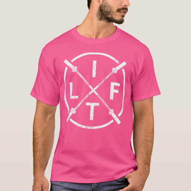 Lift Weightlifting Fitness T Shirt Barbells Crosse (Front)