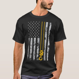 Lifting Hook Thin American Flag Crane Operator T-Shirt
