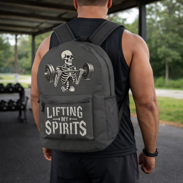 Lifting My Spirits Bodybuilding Skeleton Funny Gym Printed Backpack (Creator Uploaded)