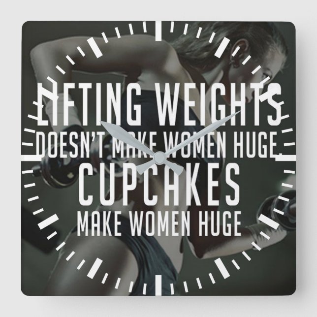 Lifting vs Cupcakes Make Women Huge - Funny Gym Square Wall Clock (Front)
