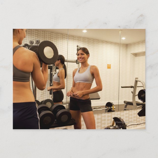 Lifting weights in the gym postcard (Front)