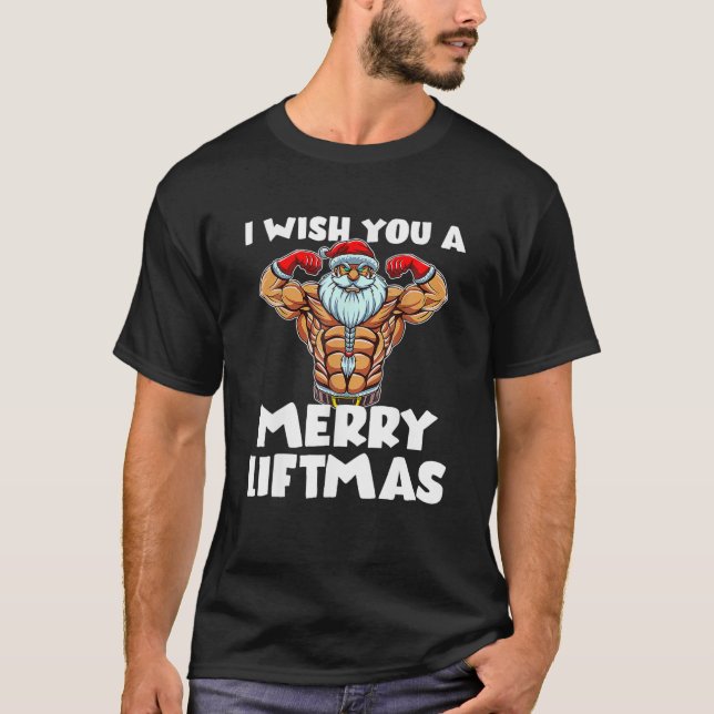 Liftmas Lift Fitness Workout Abs Santa Claus Candy T-Shirt (Front)