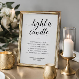Light A Candle Elegant Funeral Poem with Name Poster