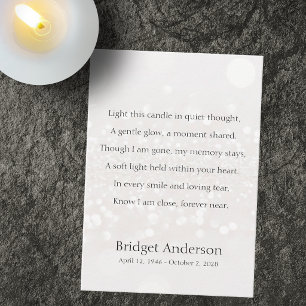 Light A Candle Poem Memorial Celebration of Life Place Card