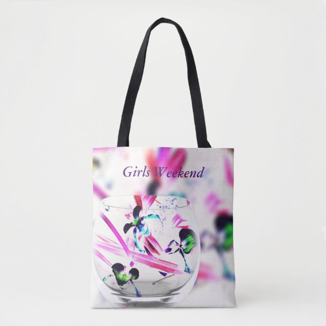 Light Airy Orchids Glass Overlay "Girls Weekend" Tote Bag (Front)
