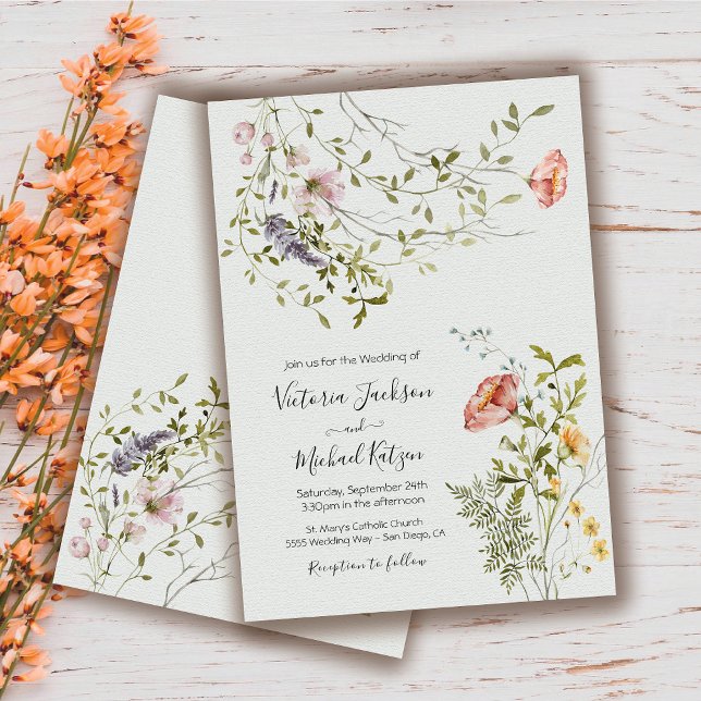 Light & airy wildflower watercolor Wedding Invitation (Creator Uploaded)