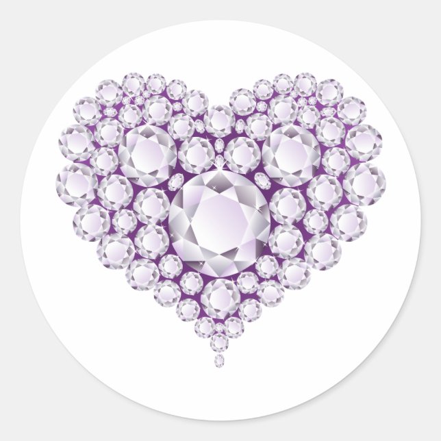 Light Amethyst Heart Gems Classic Round Sticker (Front)