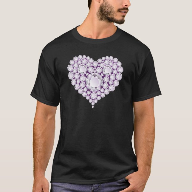 Light Amethyst Heart Gems T-Shirt (Front)