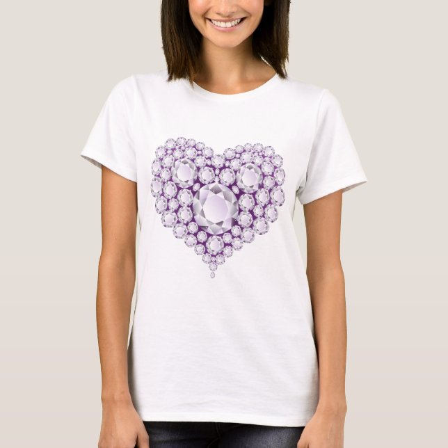 Light Amethyst Heart Gems T-Shirt (Front)