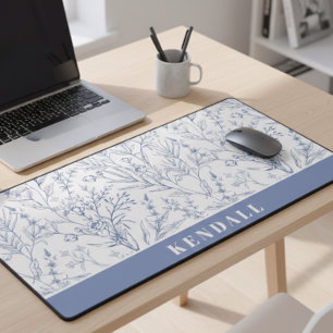Light and Airy Blue and White Floral Desk Mat