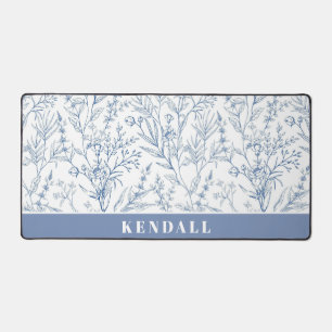 Light and Airy Blue and White Floral Desk Mat