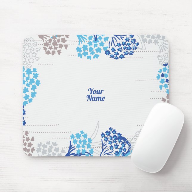 Light and Airy Hydrangea Floral Pattern Mouse Mat (With Mouse)