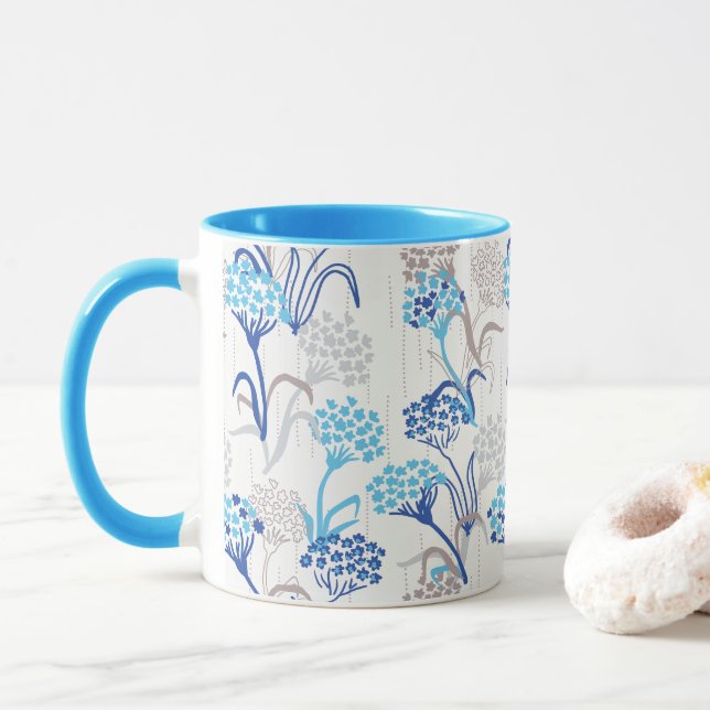 Light and Airy Hydrangea Floral Pattern Mug (With Donut)