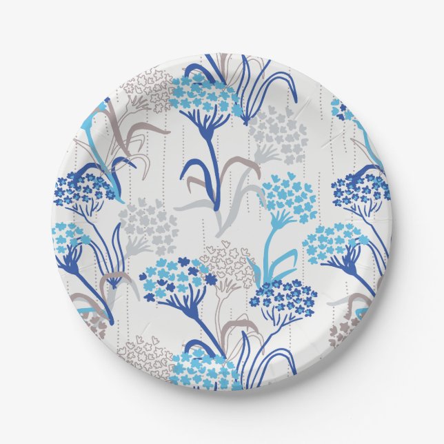 Light and Airy Hydrangea Floral Pattern Paper Plate (Front)