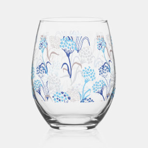 Light and Airy Hydrangea Floral Pattern Stemless Wine Glass
