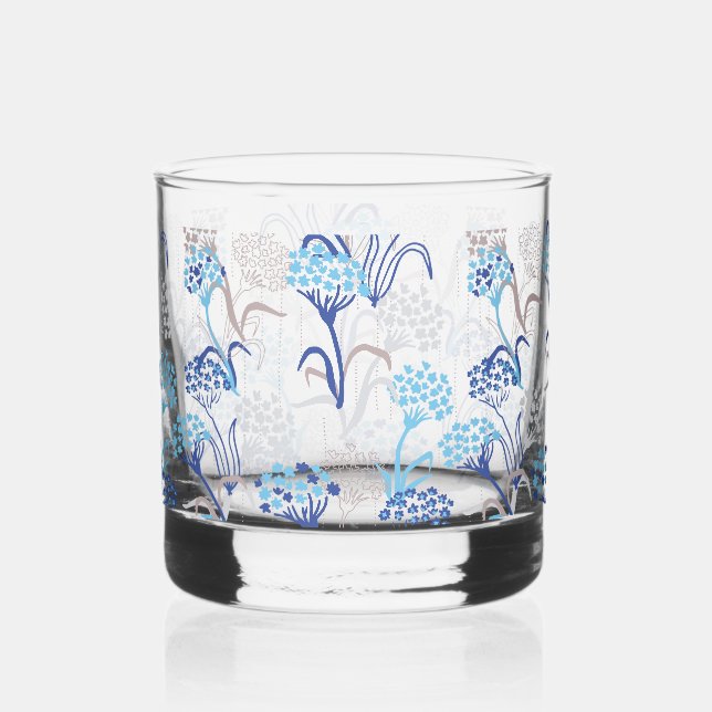 Light and Airy Hydrangea Floral Pattern Whiskey Glass (Front)