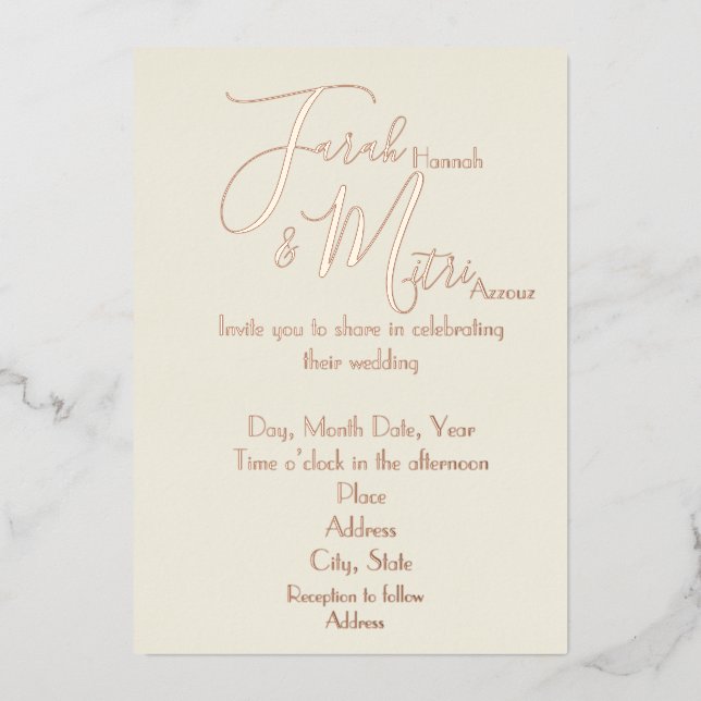 Light and Airy Rose Gold Foil Wedding Invitation F (Front)
