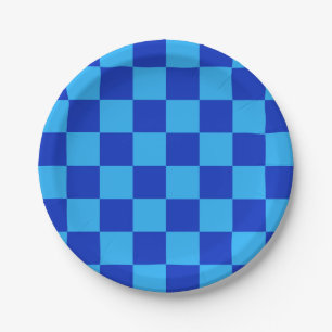 Light and Dark Blue Checker Design  Paper Plate