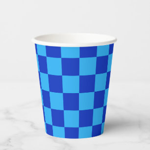 Light and Dark Blue Chequered Design Paper Cups