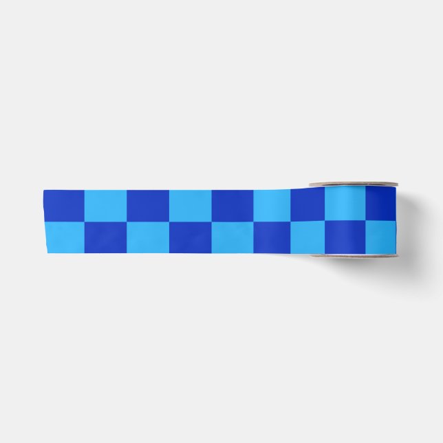 Light and Dark Blue Chequered Design  Satin Ribbon (Front)