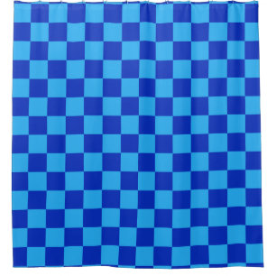Light and Dark Blue Chequered Design Shower Curtain