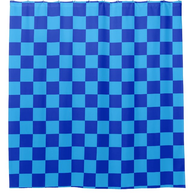 Light and Dark Blue Chequered Design  Shower Curtain (Front)