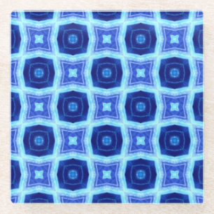 Light and Dark Blue Circle Pattern Retro Glass Coaster