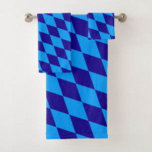 Light and Dark Blue Harlequin Diamonds Checkers Bath Towel Set
