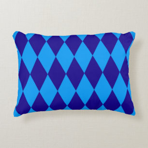 Light and Dark Blue Harlequin Diamonds Checkers Decorative Cushion