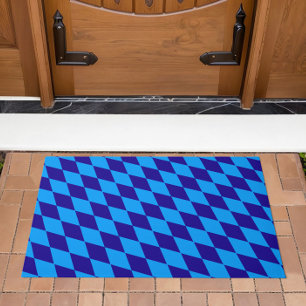 Light and Dark Blue Harlequin Diamonds Checkers Doormat