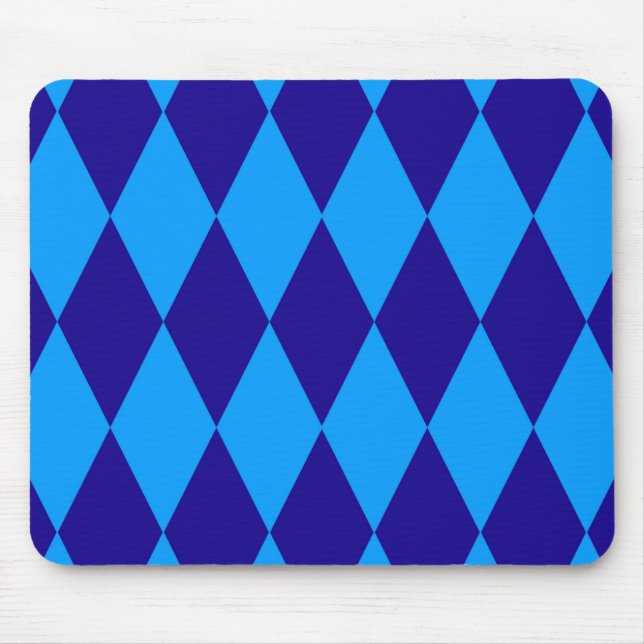 Light and Dark Blue Harlequin Diamonds Checkers  Mouse Mat (Front)