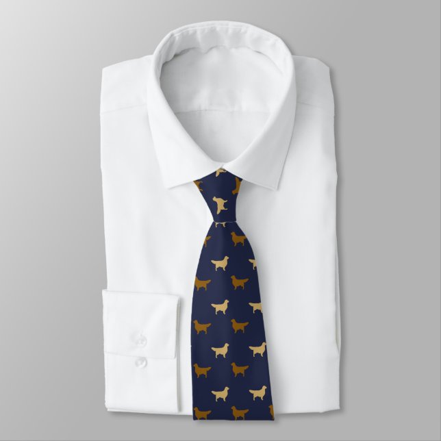 Light and Dark Golden Retriever Silhouettes Blue Tie (Tied)